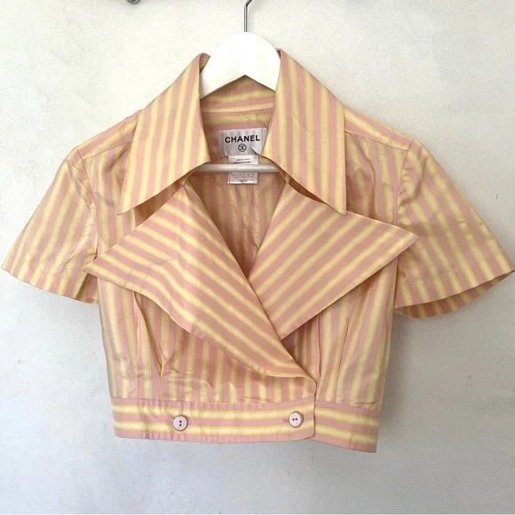CHANEL Pink and Yellow Striped Jacket - Picture 3 of 13